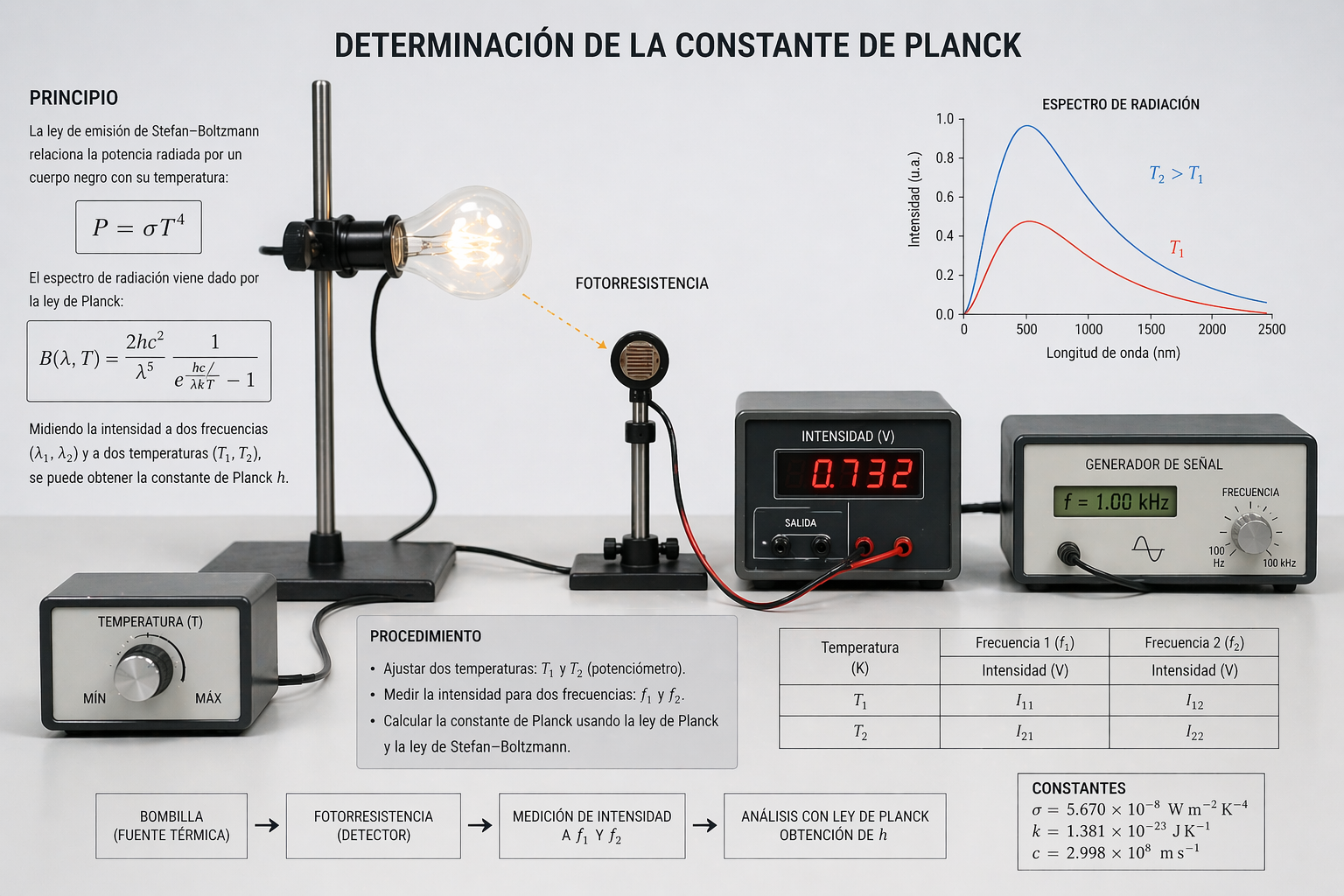Determinación de la constante de Planck a partir de la radiación de cuerpo negro